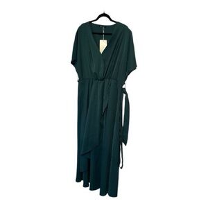 BloomChic Forest Green Asymmetrical Wrap Dress